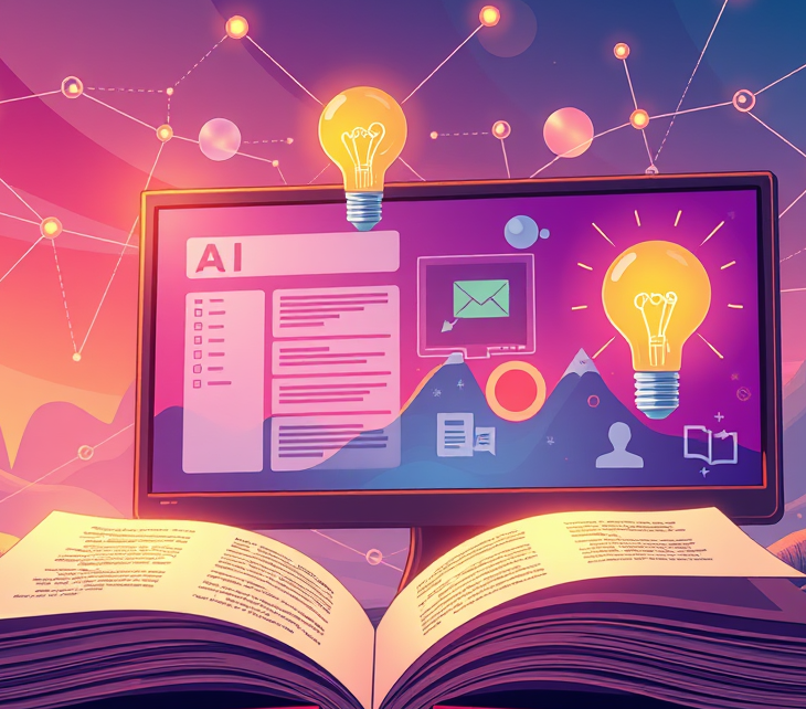 Digital interface showing a personalized learning dashboard powered by AI prompts, with charts, icons, and user interactions representing self-directed learning in a tech-enabled environment.